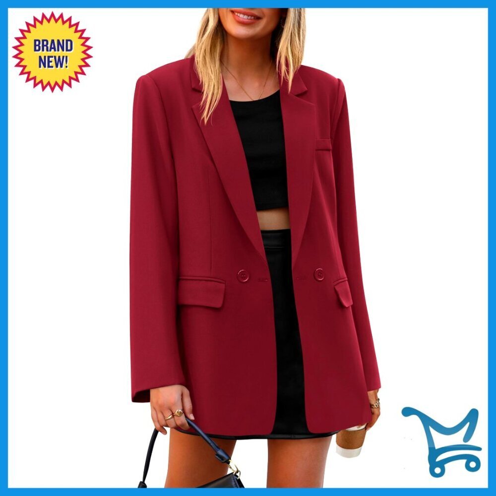 Long Sleeve Double Breasted Blazer Notch Lapel Loose Fit Work Office